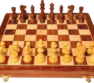 Space Age Handmade Rosewood Foldable Chess Board Set – Premium Wooden Educational Game